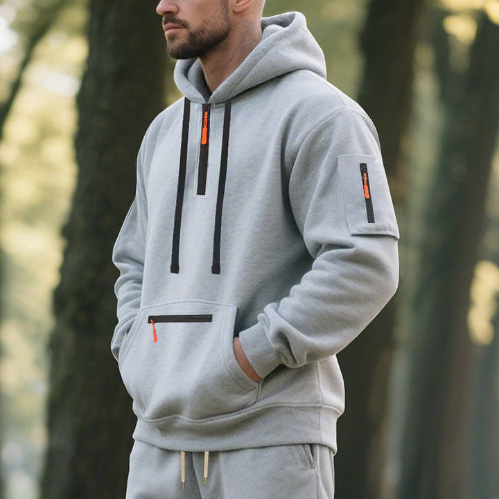 Herren Sportlicher Hoodie mit funktionalen Reißverschlusstaschen Echoarchiv
