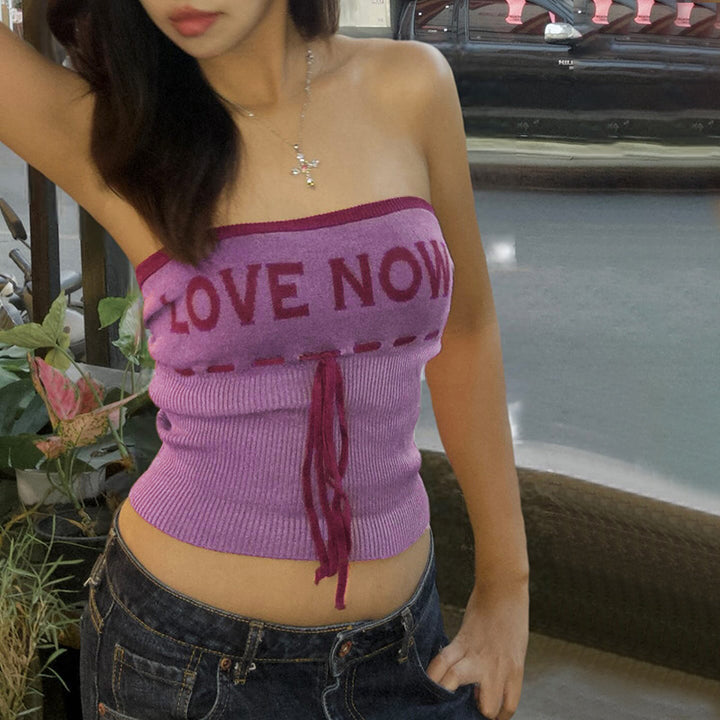 Damen lässiges Bustier-Top mit trendy Schriftzug Echo Archiv