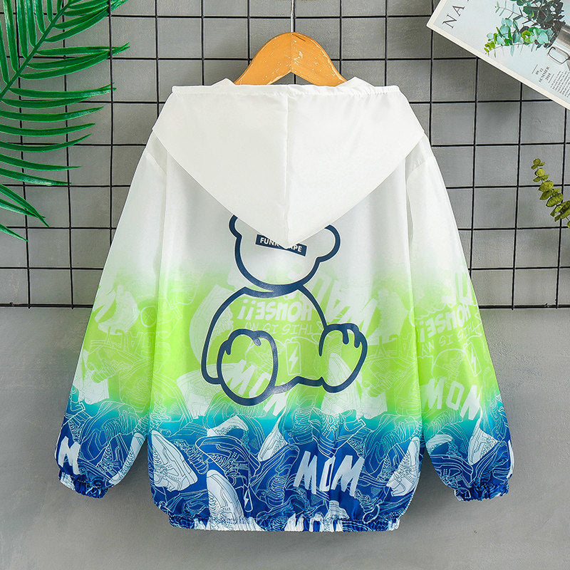 Unisex nan leichte Kapuzenjacke mit Comic-Bären-Print, Windbreaker-Stoff und elastischem Saum  Echo Archiv