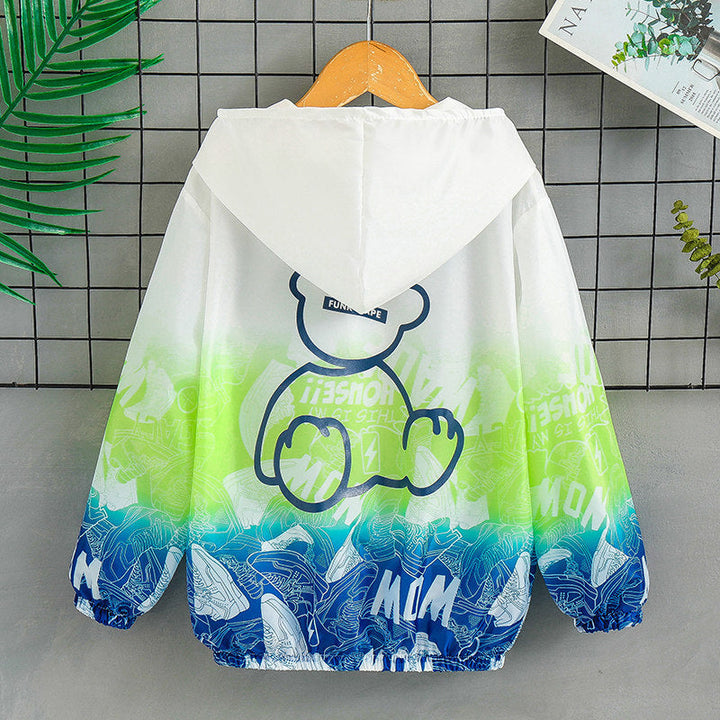 Unisex nan leichte Kapuzenjacke mit Comic-Bären-Print, Windbreaker-Stoff und elastischem Saum  Echo Archiv