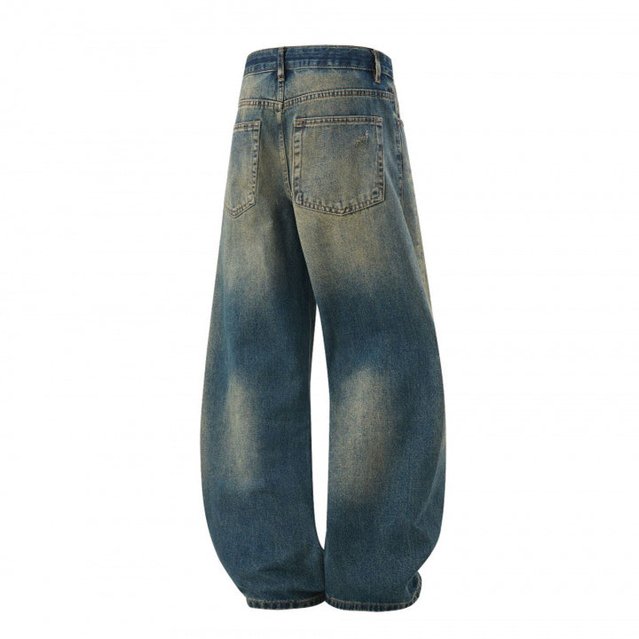 Damen Weite High-Waist Baggy-Jeans mit Used-Waschung und Distressed-Details Echo Archiv