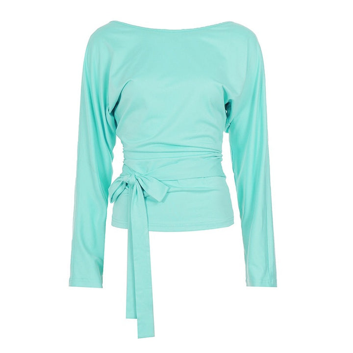 Damen Wickelshirt mit Taillengürtel und langen Ärmeln Echo Archiv