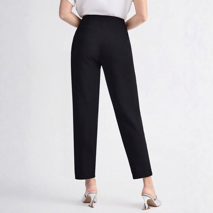 Damen Elegante gerade geschnittene Stoffhose mit elastischem Bund und seitlichem Glitzerbesatz – Avérine
