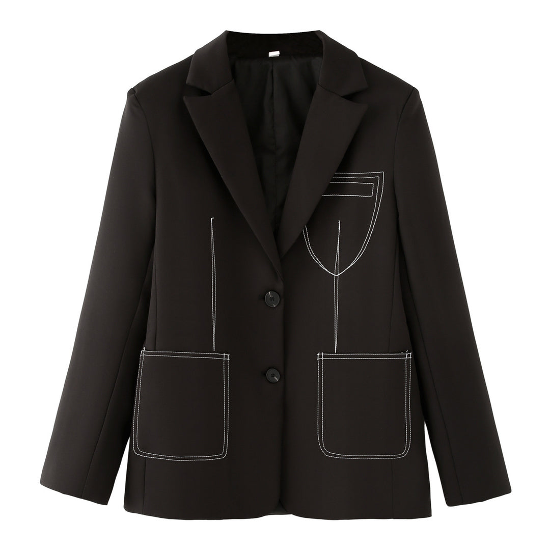 Damen einreihiger Blazer mit Reverskragen, Kontraststeppungen und aufgesetzten Taschen – Valéne