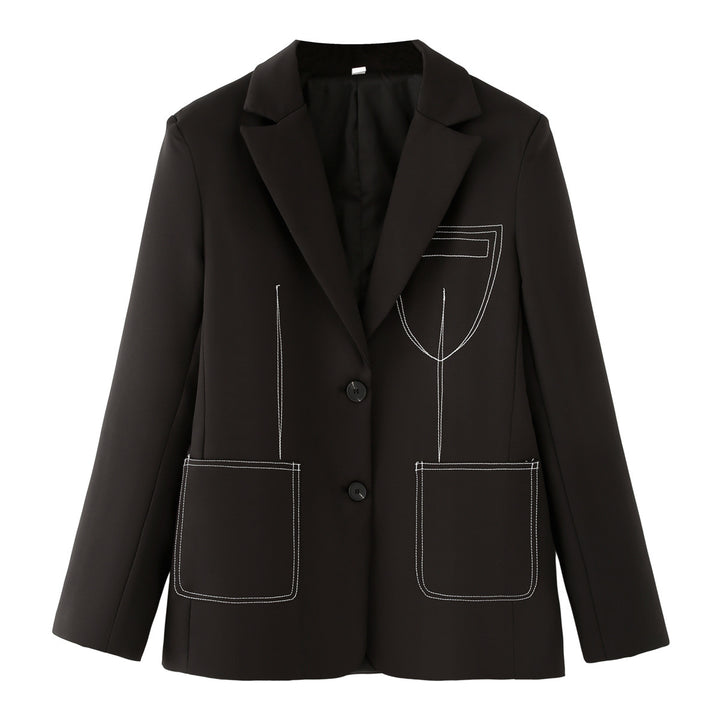 Damen einreihiger Blazer mit Reverskragen, Kontraststeppungen und aufgesetzten Taschen – Valéne