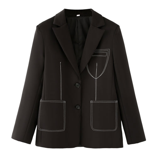 Damen einreihiger Blazer mit Reverskragen, Kontraststeppungen und aufgesetzten Taschen – Valéne
