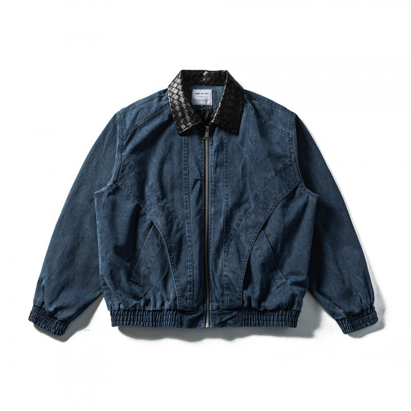 Herren Kastige Denim-Blousonjacke mit gesteppter Lederkragen und Elastikbund Echo Archiv
