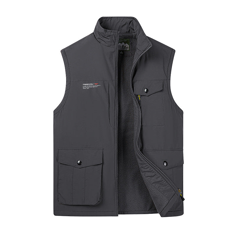 Herren Leichte Fleece-gefütterte Outdoor-Weste mit Mehrfachtaschen und Stehkragen – Marzano