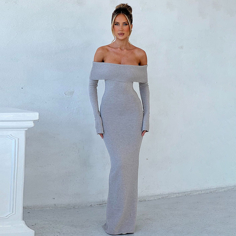 Damen schulterfreies Maxikleid mit langem Arm und elegantem Schnitt Echo Archiv