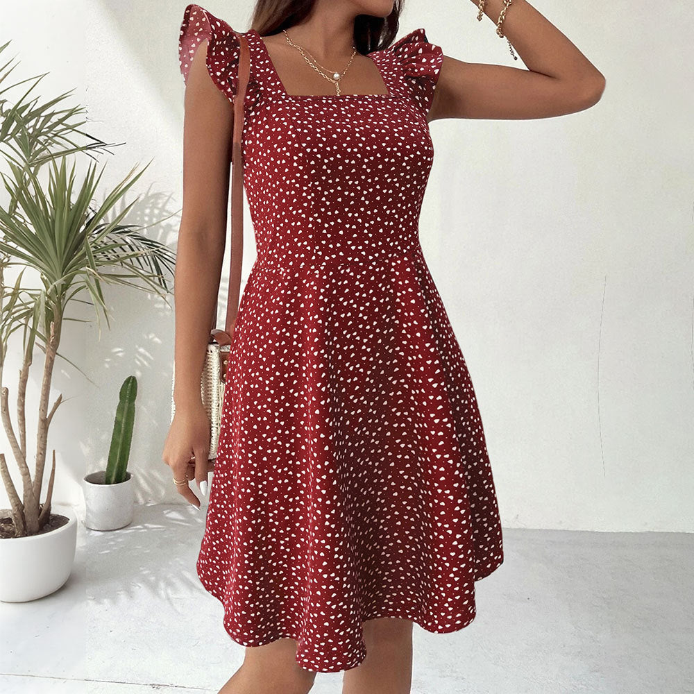 Damen lässiges A-Linien Kleid mit Quadrat-Ausschnitt und Volantärmeln – Élara