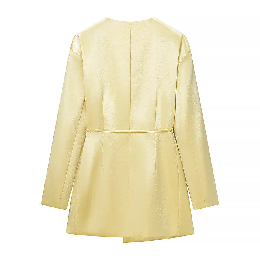 Damen elegantes Zweiteiler-Set mit Wickelblazer, taillierendem Bindegürtel und weitem Palazzohose – Valéne