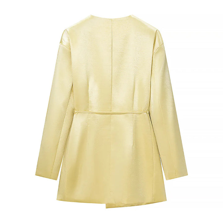 Damen elegantes Zweiteiler-Set mit Wickelblazer, taillierendem Bindegürtel und weitem Palazzohose – Valéne