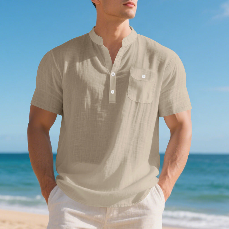 Herren Kurzarm-Hemd mit innovativem Henley-Kragen und praktischer Brusttasche Echoarchiv