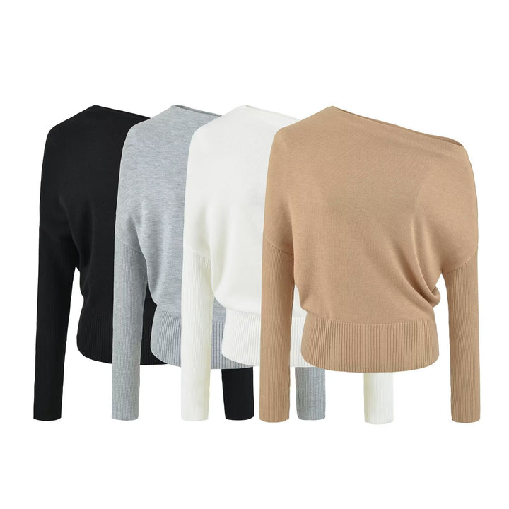 Damen Oversize One-Shoulder Pullover mit Fledermausärmeln und breitem Rippenbund Echoarchiv