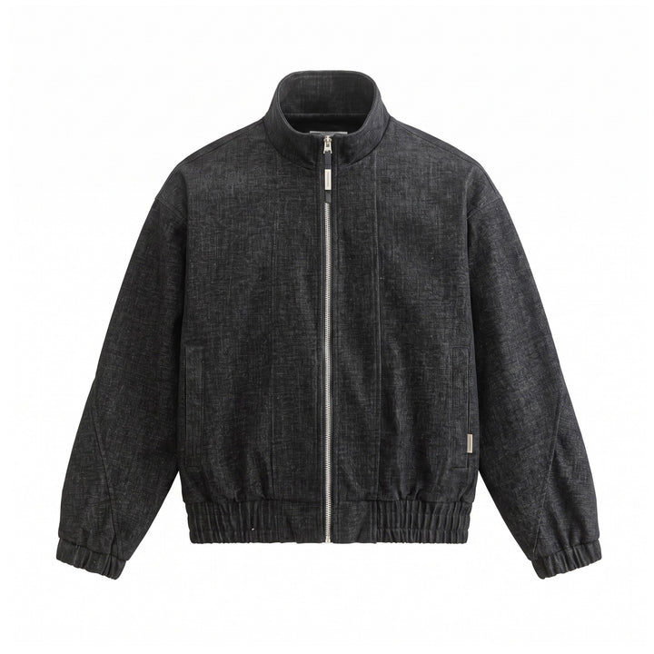 Unisex Boxy‑Bomberjacke aus strukturiertem Denim‑Optik mit hohem Stehkragen Echoarchiv