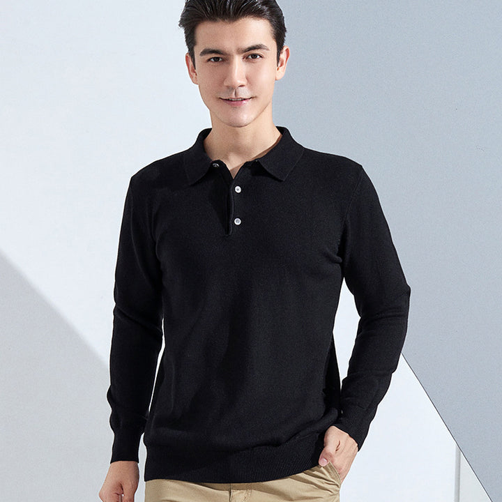 Herren Feiner Langarm-Poloshirt aus Feinstrick mit 3‑Knopf‑Leiste und schmaler Passform Echoarchiv