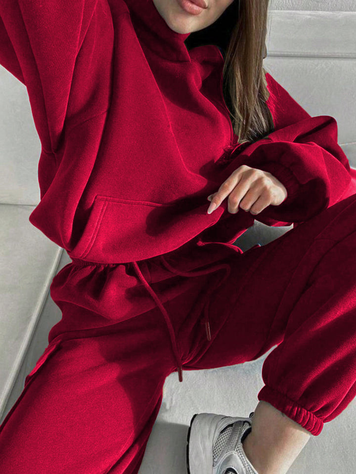 Damen oversized Hoodie mit Kängurutasche und Cargo-Jogginghose Set – Auréline