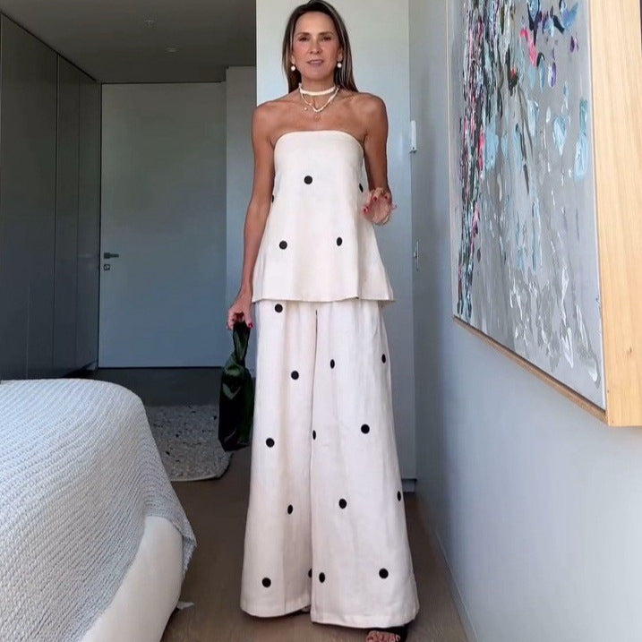 Damen nan zweiteiliges Bandeau-Ensemble mit verlängertem Top und bodenlanger Marlenehose Echo Archiv