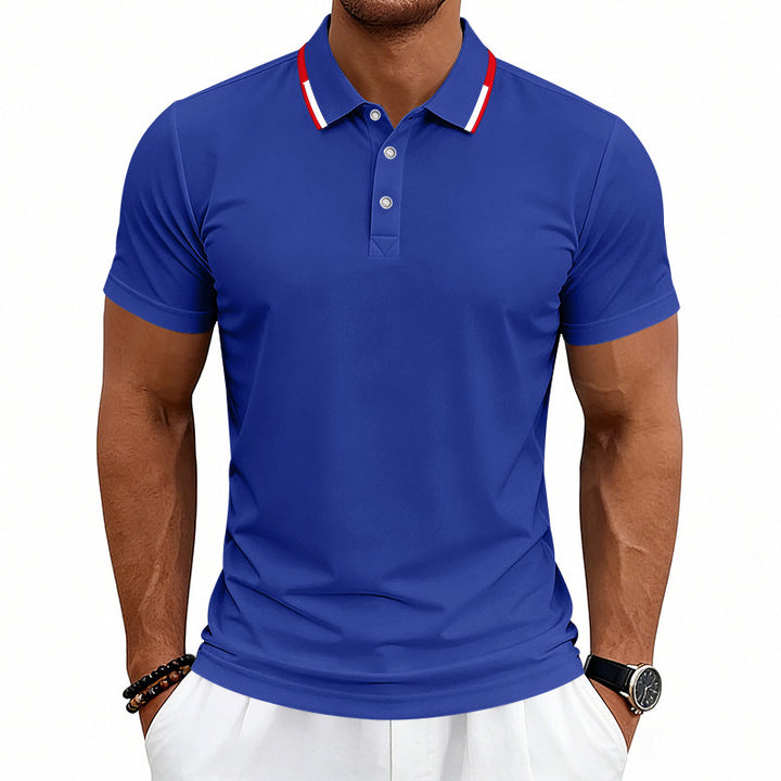 Herren nan tailliertes Kurzarm-Poloshirt mit Kontrastkragen aus atmungsaktivem Piqué Echo Archiv
