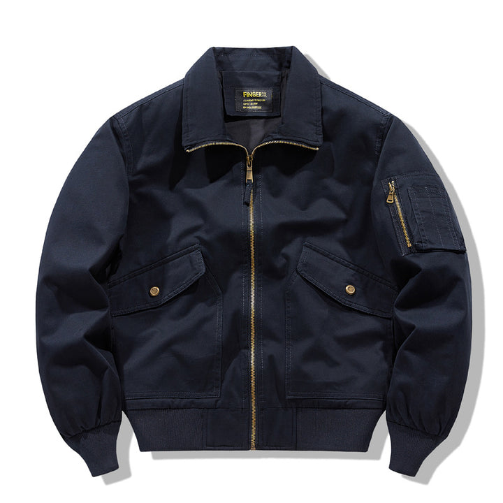 Men's zip-front collared micro-ripstop bomber with angled seam hand pockets and elasticated cuff hem – Brevano