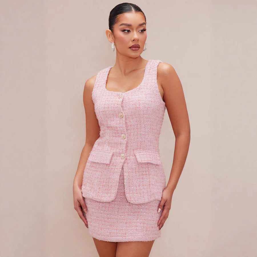 Damen Tweed Mini-Kleid mit zeitlosen Knopfdetails und eleganter Silhouette Echo Archiv