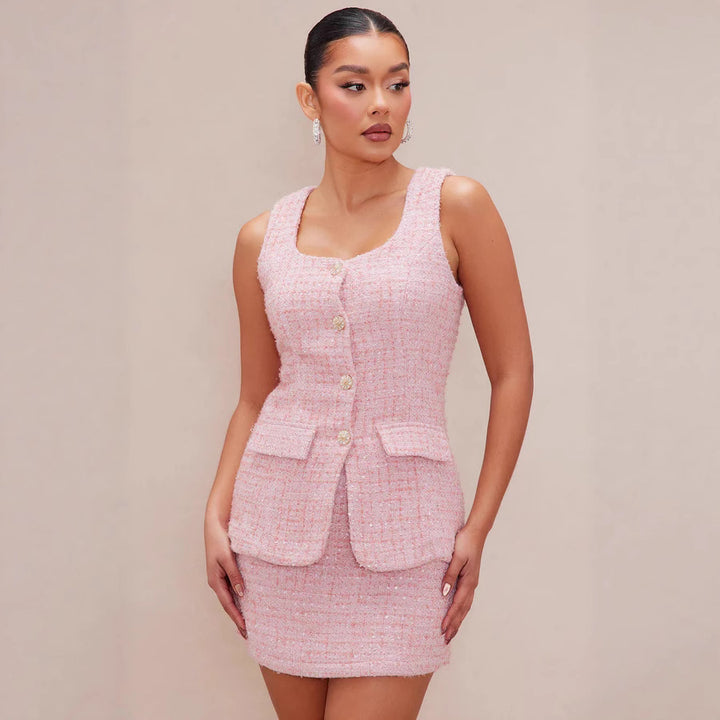 Damen Tweed Mini-Kleid mit zeitlosen Knopfdetails und eleganter Silhouette Echo Archiv