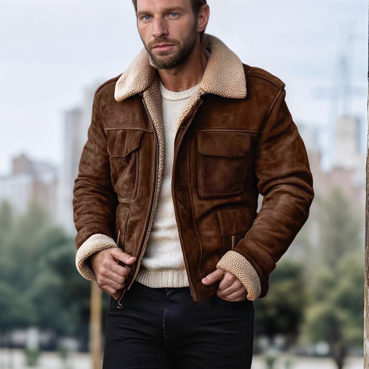 Herren Lederjacke mit warmem Sherpa-Futter und praktischen Taschen Echoarchiv