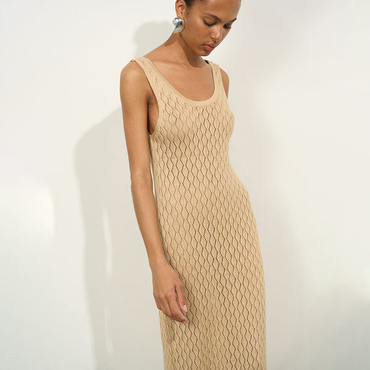 Damen elegantes Freizeit-Maxikleid mit raffiniertem Strickmuster Echo Archiv