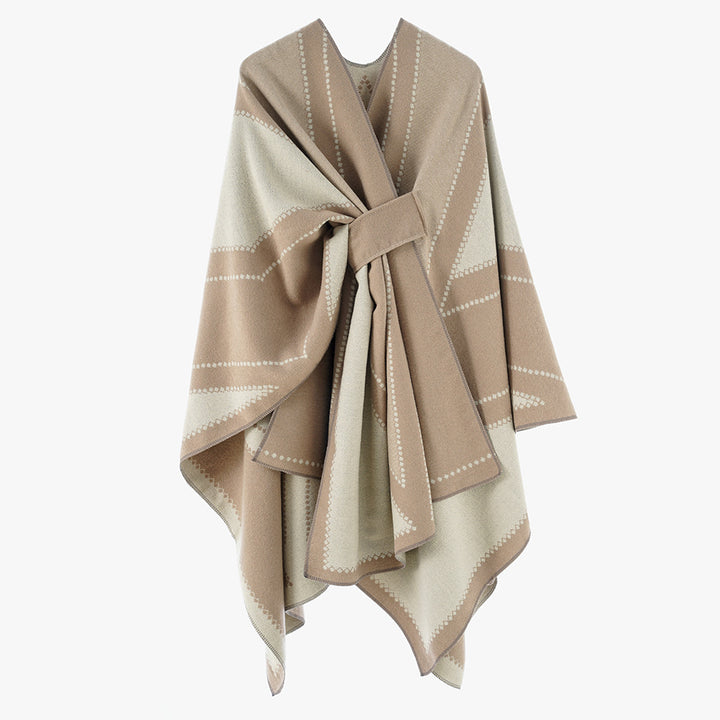 Damen Oversize-Cape aus Jacquard-Strick mit Bindeschlaufe Echo Archiv