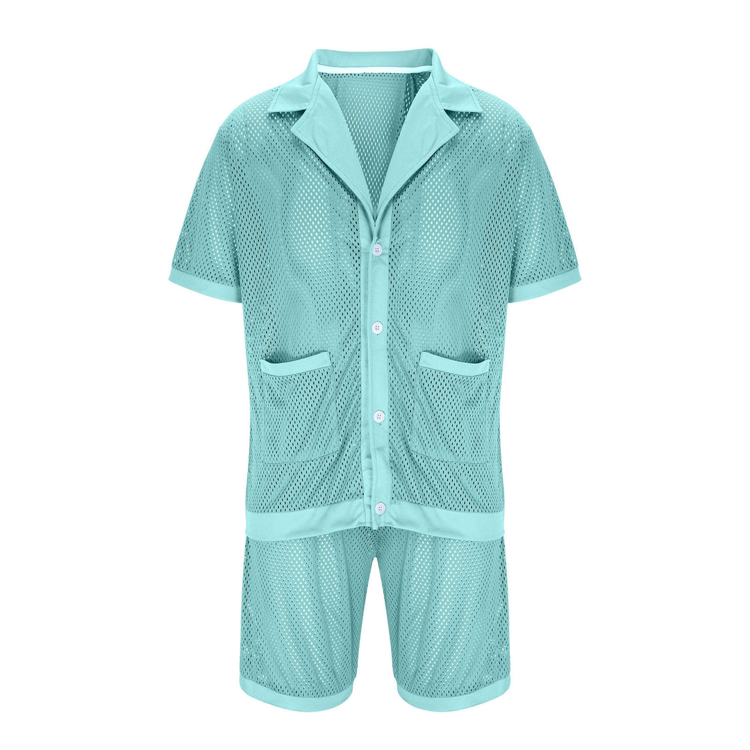 Damen Luftiges Netz-Pyjama-Set mit praktischen Taschen und Knopfleiste Echoarchiv