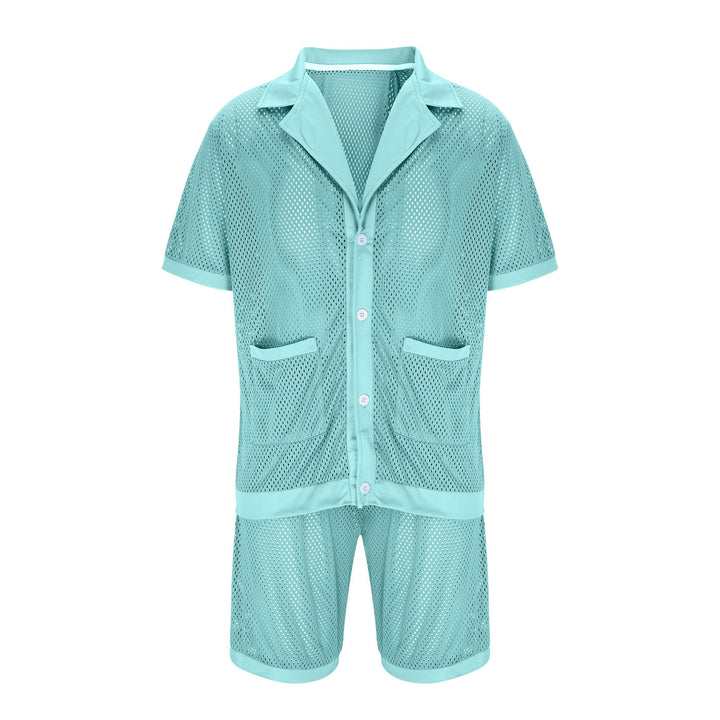 Damen Luftiges Netz-Pyjama-Set mit praktischen Taschen und Knopfleiste Echoarchiv