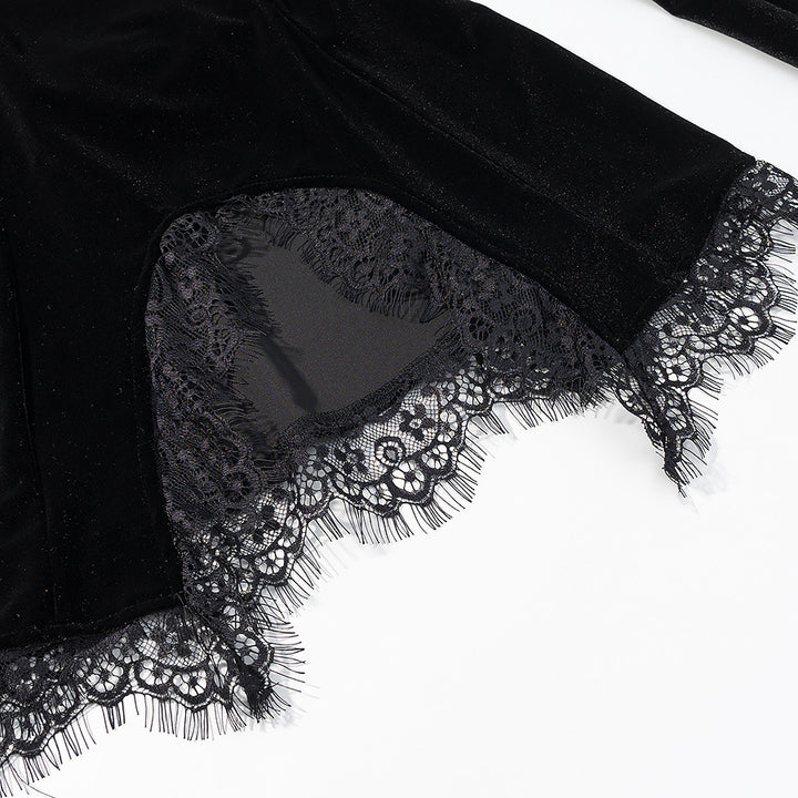 Damen Samtshirt mit asymmetrischem Spitzen-Saum und Schlitzdetail Echo Archiv