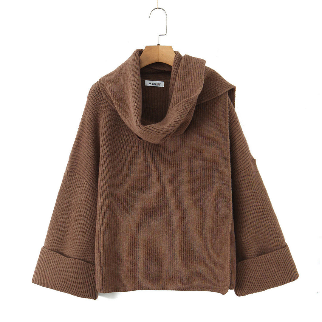 Damen Boxy-Cropped Grobstrick-Pullover mit voluminösem Schalkragen Echo Archiv