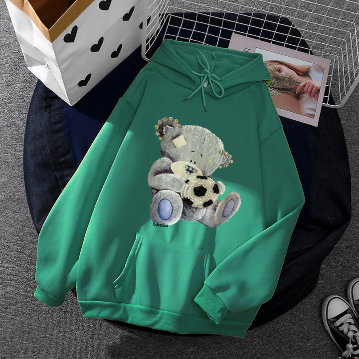 Damen kuscheliger Kapuzenpullover mit Teddy-Applikation, weichem Fleece-Futter und Kängurutasche – Auréline