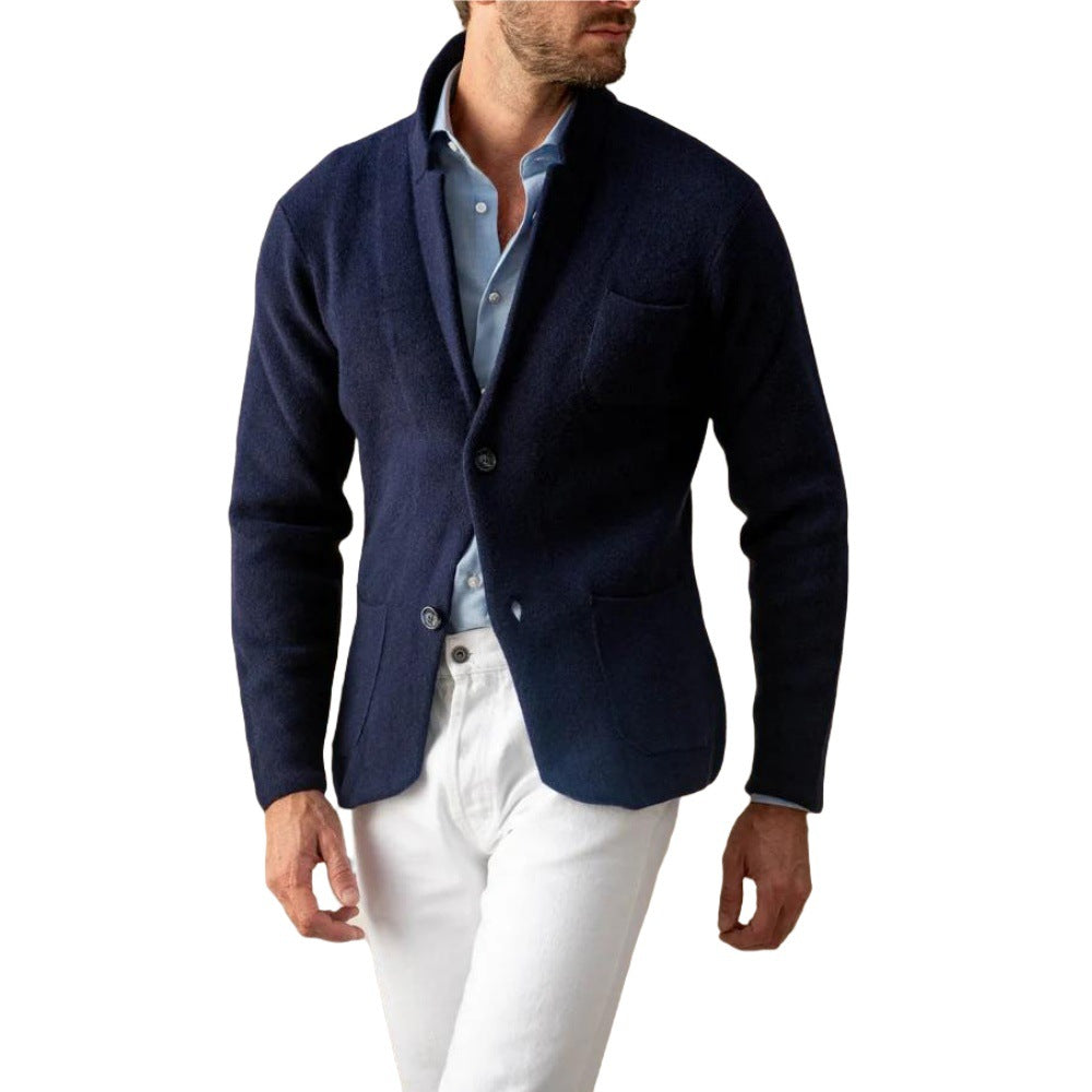 Herren modern geschnittener Strickmantel mit komfortablem Kragen und praktischen Taschen Echoarchiv