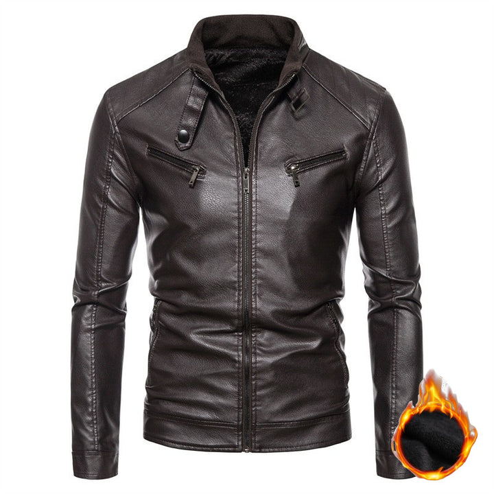 Herren Slim-Fit Kunstleder-Bikerjacke mit Stehkragen, Reißverschlusstaschen und weichem Innenfutter Echo Archiv