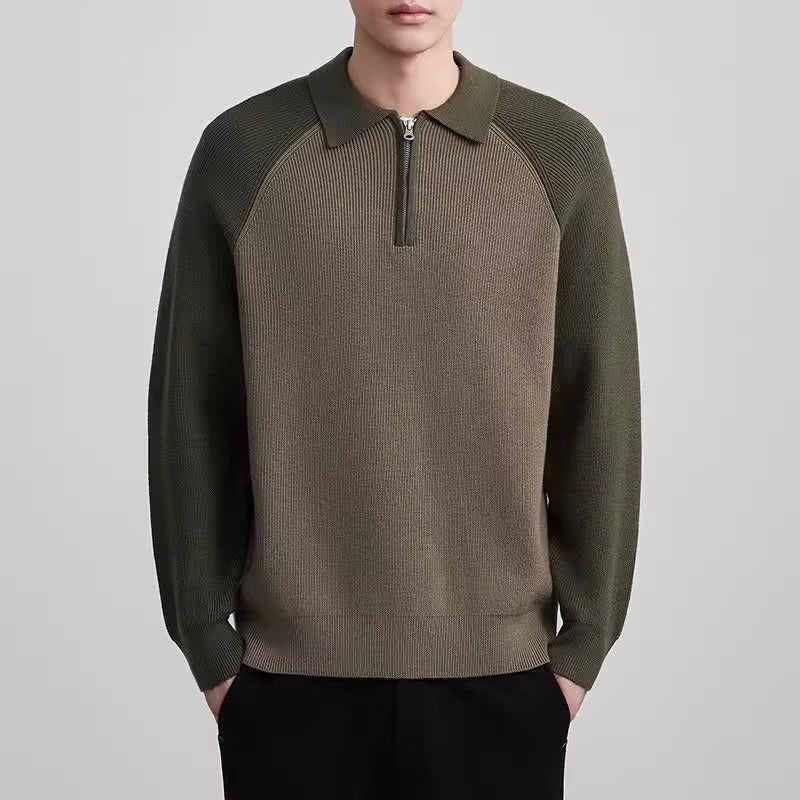 Herren Feinstrick-Halbzip-Pullover mit Polokragen und Raglanärmeln Echoarchiv