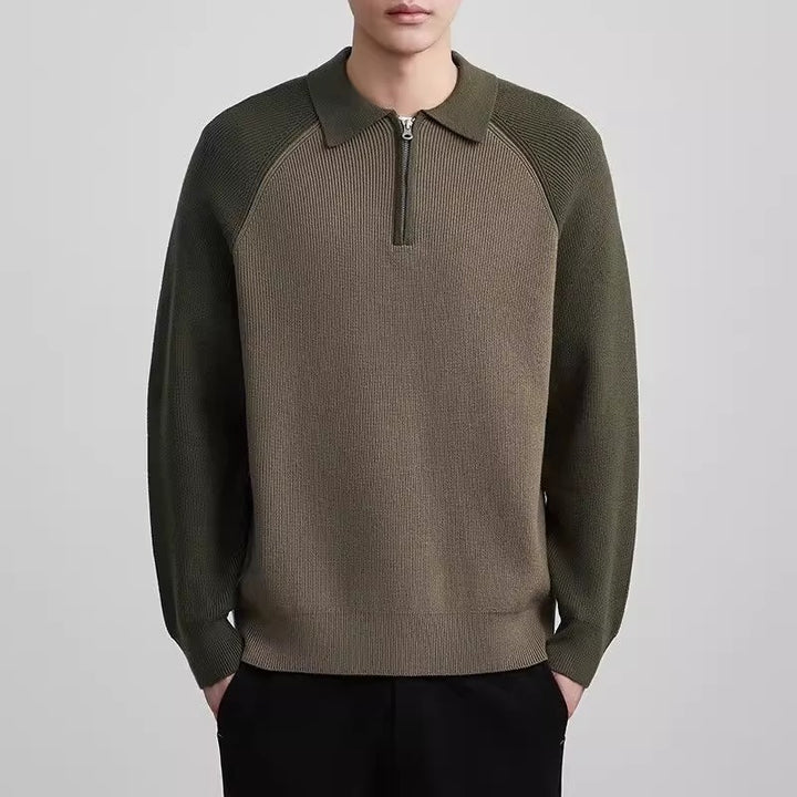 Herren Feinstrick-Halbzip-Pullover mit Polokragen und Raglanärmeln Echoarchiv