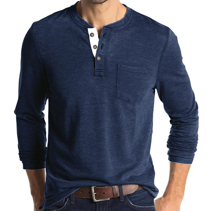 Herren Langarm-Henley-Shirt mit modischen Knopfdetails Echoarchiv
