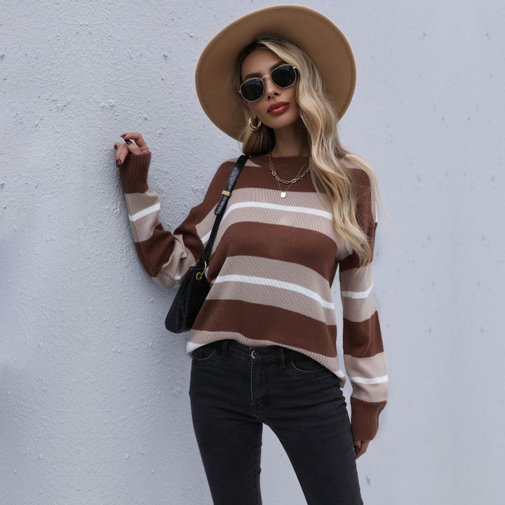 Damen Gestreifter Feinstrickpullover mit Rundhals und legerer Oversize-Passform Echoarchiv