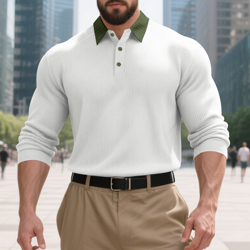 Herren Langarmpoloshirt mit strukturiertem Kragen und dekorativem Knopfverschluss Echoarchiv