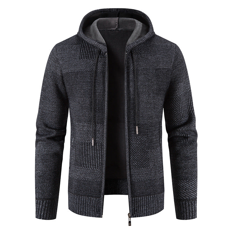 Herren Strickjacke mit Kapuze und modernen Strukturelementen Echoarchiv