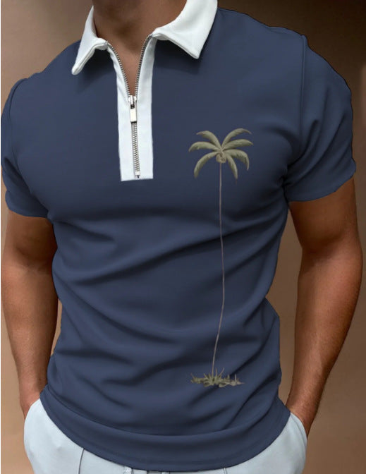 Herren Kurzarm Poloshirt mit maritimem Motiv und sportlichem Reißverschluss Echoarchiv