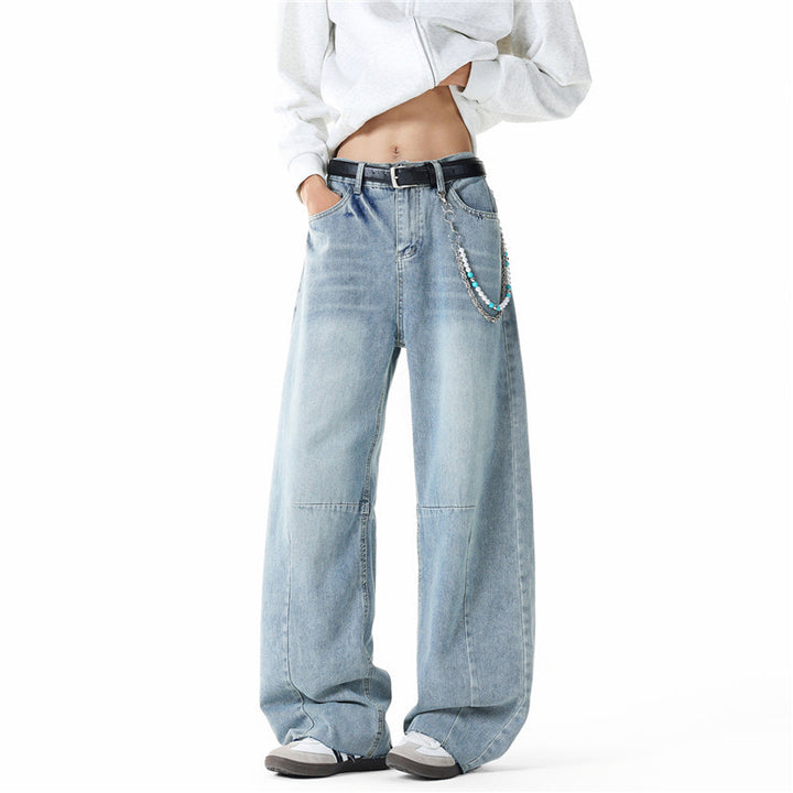 Herren Weit geschnittene Baggy-Jeans mit hoher Bundhöhe, Knie‑Abnähern und Used‑Waschung Echo Archiv