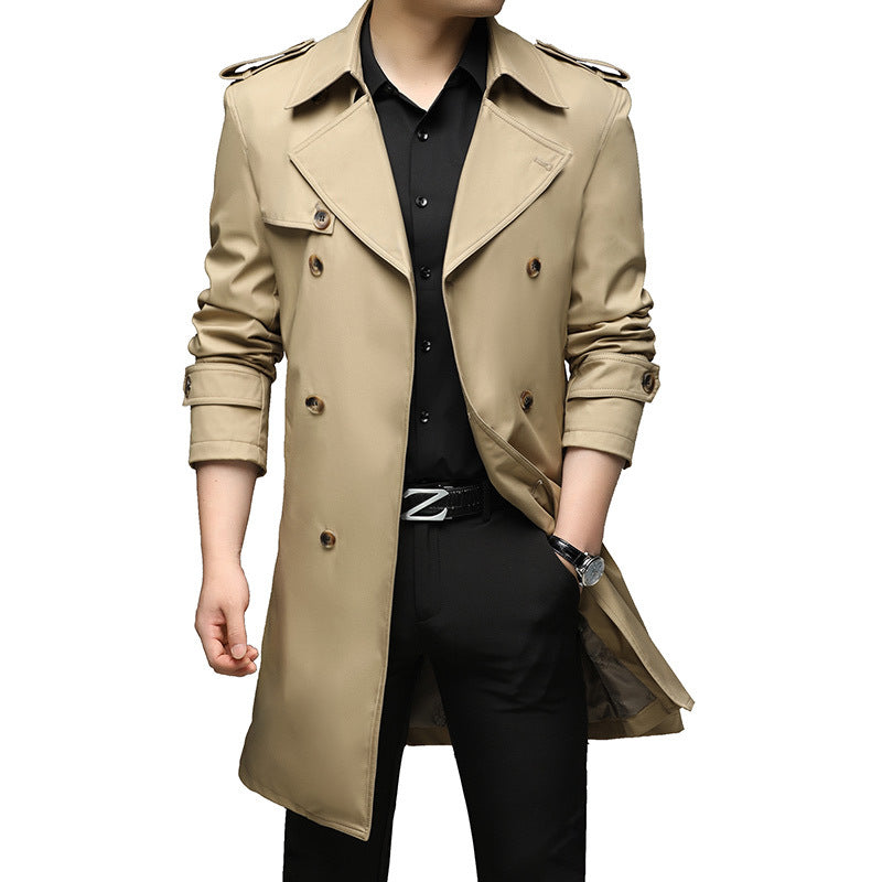 Herren Moderner Slim-Fit Trenchcoat mit Epauletten und doppelreihiger Knopfleiste – Marzano