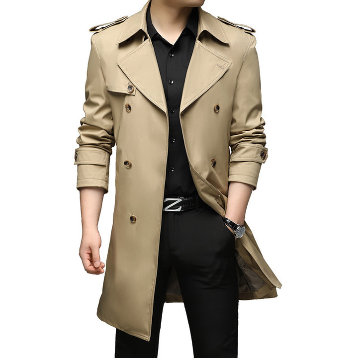 Herren Moderner Slim-Fit Trenchcoat mit Epauletten und doppelreihiger Knopfleiste – Marzano