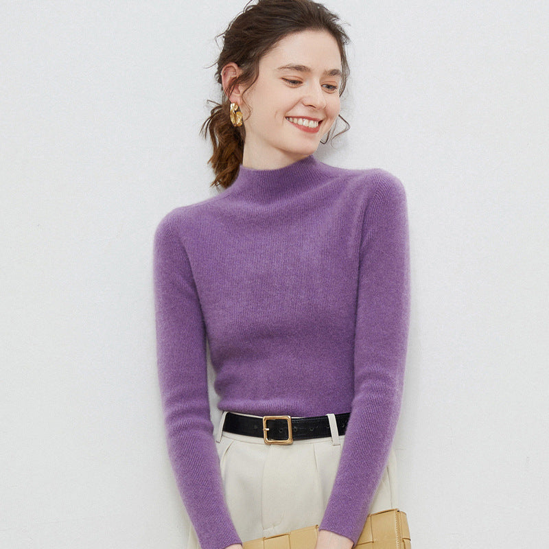 Damen Leichter taillierter Mockneck-Pullover in kaschmirähnlicher Mohair-Optik mit feiner Rippenstruktur Echoarchiv