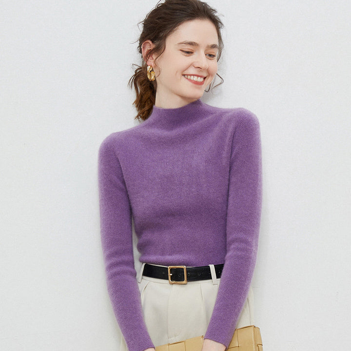 Damen Leichter taillierter Mockneck-Pullover in kaschmirähnlicher Mohair-Optik mit feiner Rippenstruktur Echoarchiv