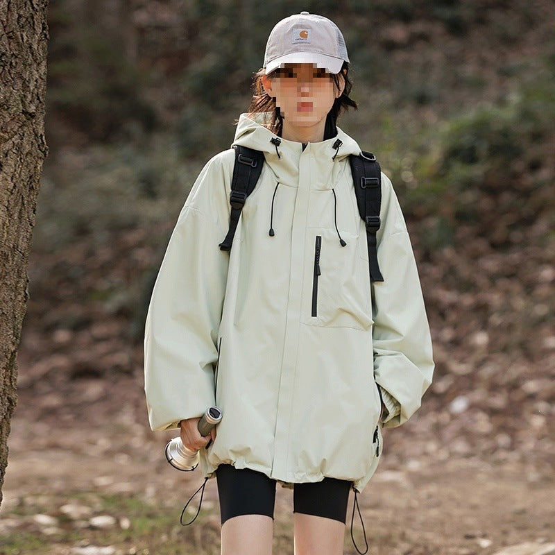 Damen technische Oversize-Outdoorjacke mit Kapuze, wasserabweisender Hülle & Kordelzug Echoarchiv