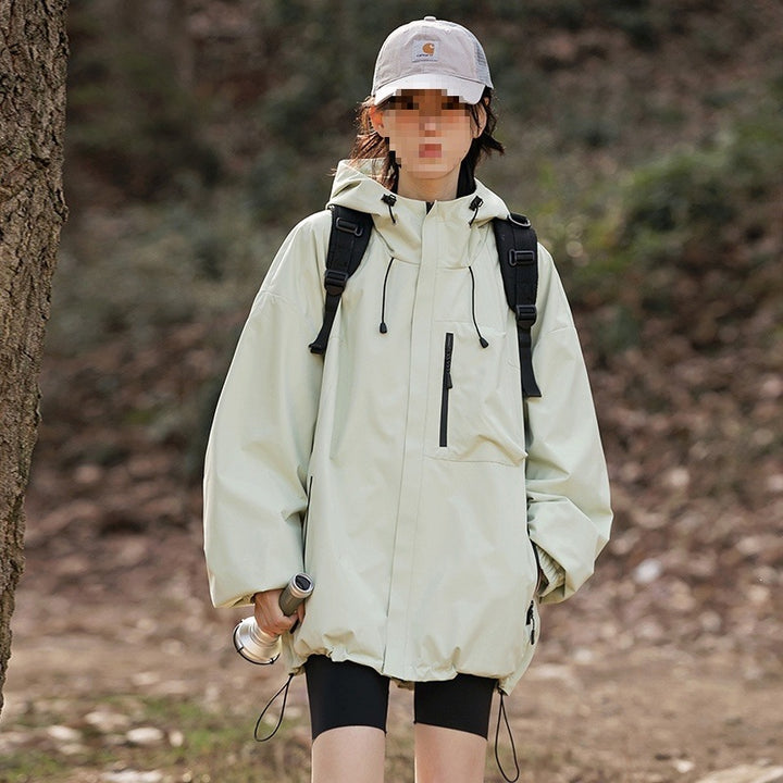 Damen technische Oversize-Outdoorjacke mit Kapuze, wasserabweisender Hülle & Kordelzug Echoarchiv